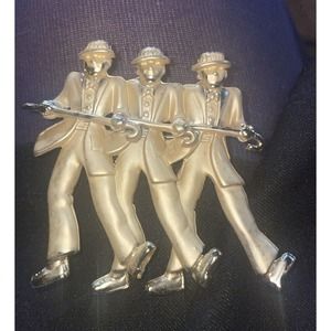 VINTAGE Trio Dancing Jazz Men Brooch Brushed & Shiny Gold Tone
